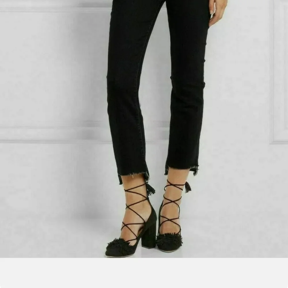 Aquazzura Black Suede Tassel Accents Pumps